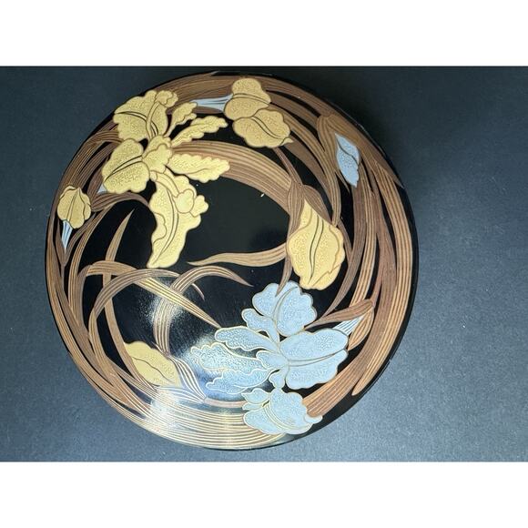 Museum Of Fine Arts Japanese Trinket Box Handpainted Black Gold Asian Porcelain - Picture 1 of 7